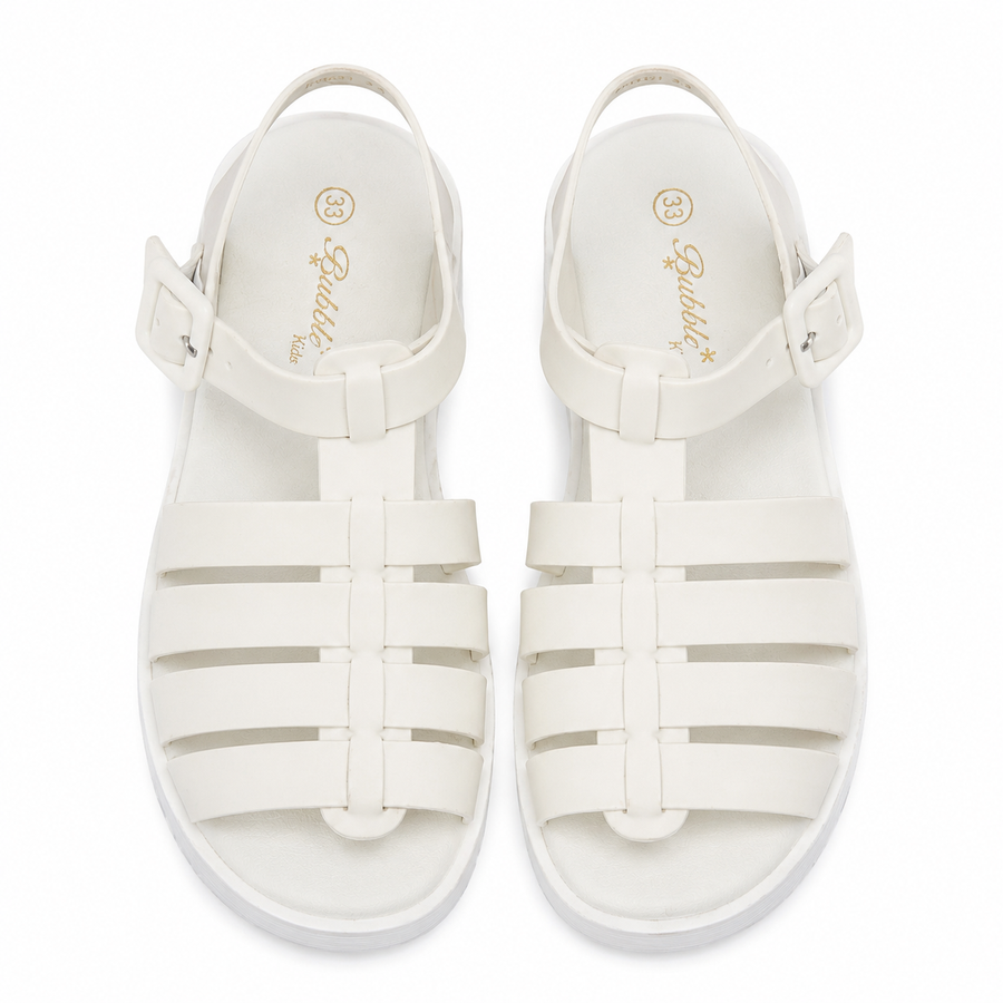 Sandale Fille Style Gladiateur Semelle Chunky – Blanc – Importées d'Espagne 🇪🇸