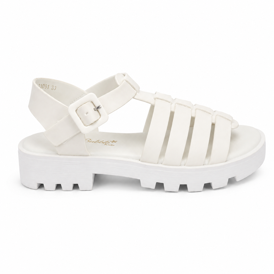 Sandale Fille Style Gladiateur Semelle Chunky – Blanc – Importées d'Espagne 🇪🇸