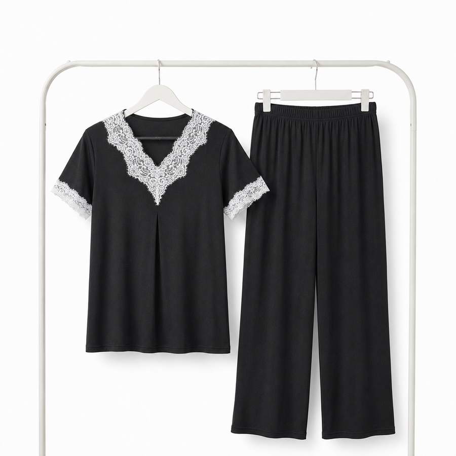 Pyjama Bombas Femme Noir Dentelle – Importé d'Espagne 🇪🇸