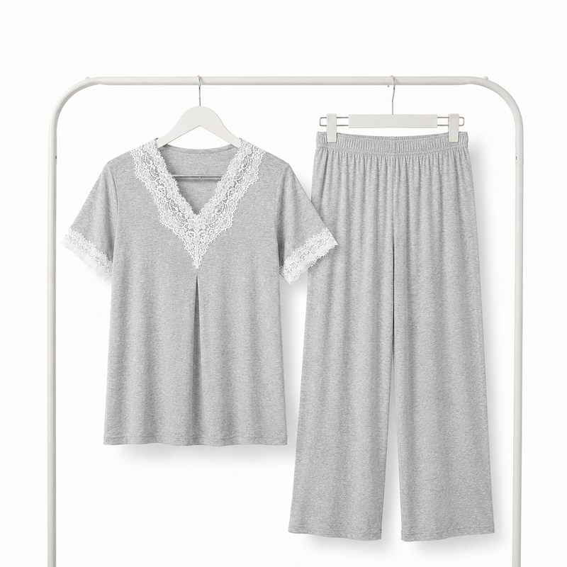 Pyjama Bombas Femme Gris Dentelle – Importé d'Espagne 🇪🇸