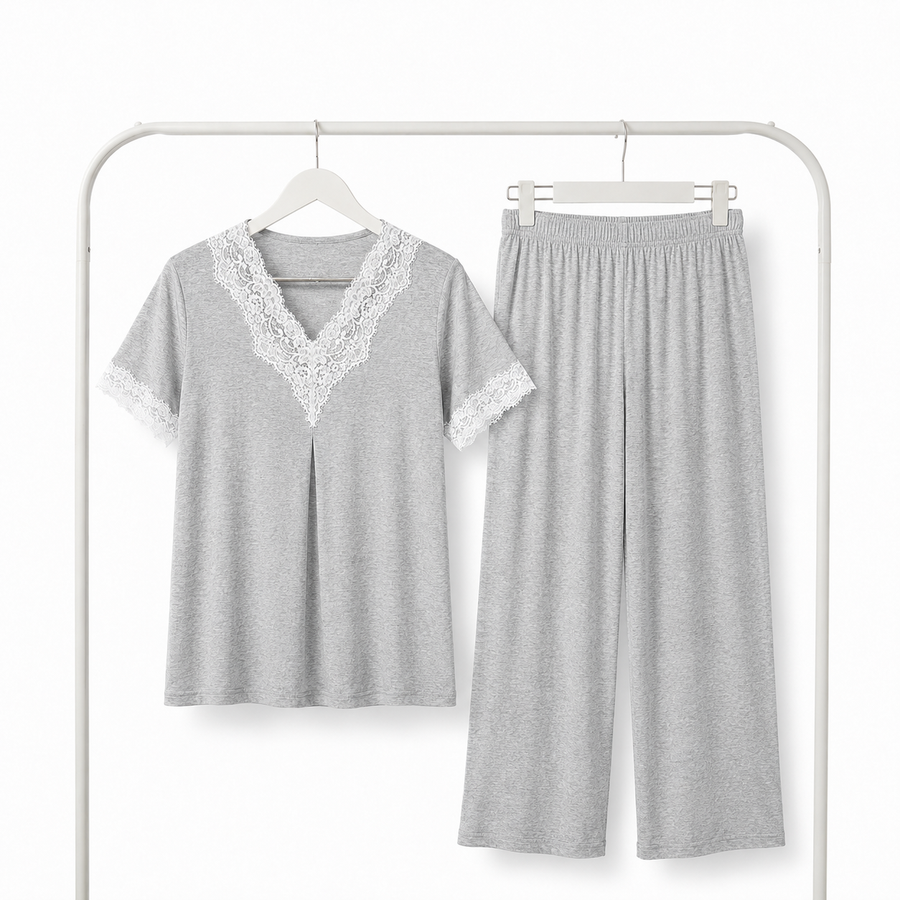 Pyjama Bombas Femme Gris Dentelle – Importé d'Espagne 🇪🇸