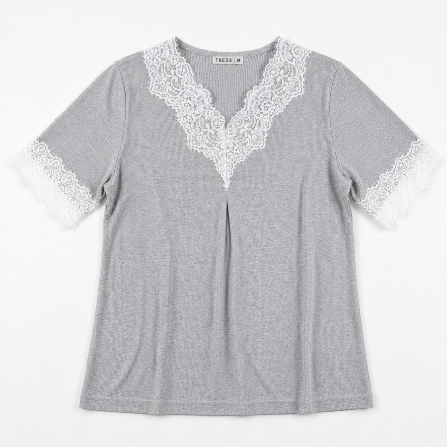 Pyjama Bombas Femme Gris Dentelle – Importé d'Espagne 🇪🇸