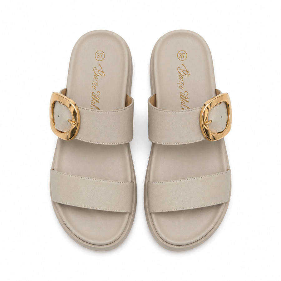 Sandales Femme Double Bride Boucle Dorée - Beige Ivoire -  Importées d'Espagne 🇪🇸