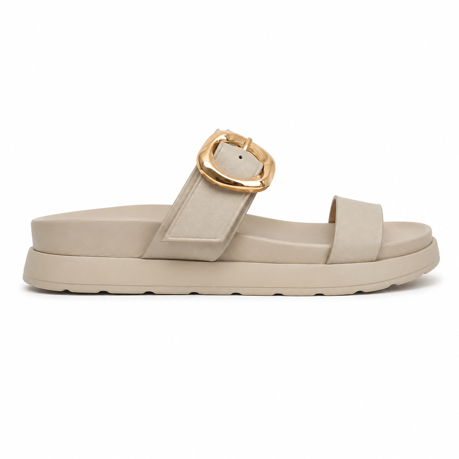 Sandales Femme Double Bride Boucle Dorée - Beige Ivoire -  Importées d'Espagne 🇪🇸