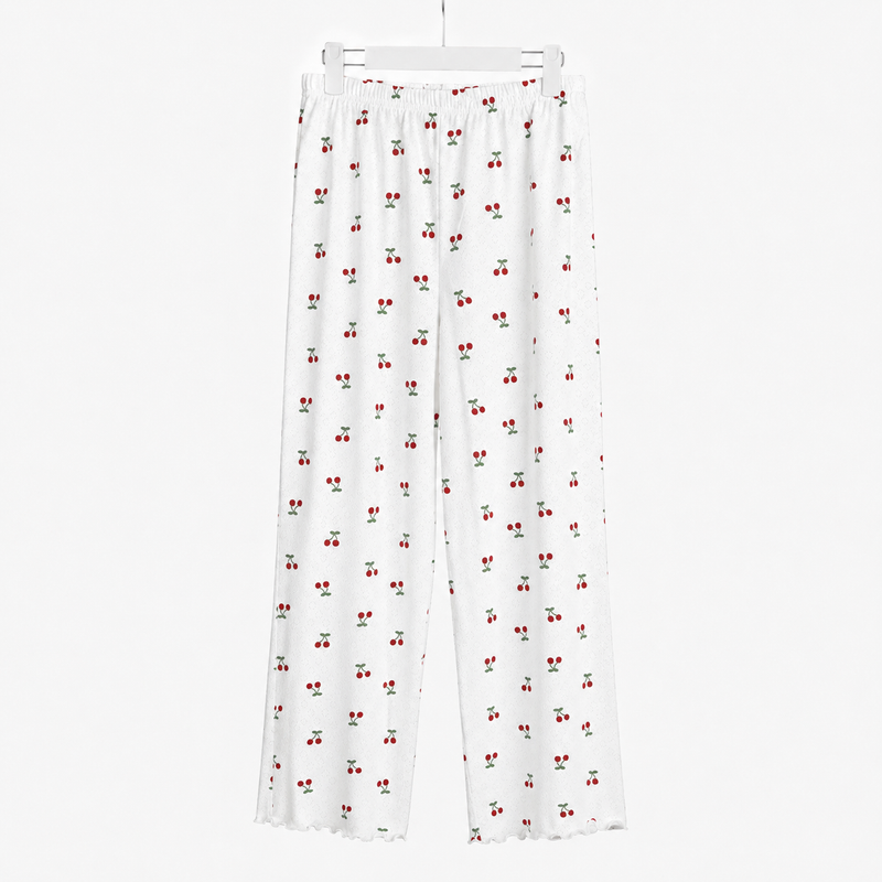 Pyjama Tress Femme Blanc Cassé à Motif Cerises – Importé d’Espagne 🇪🇸