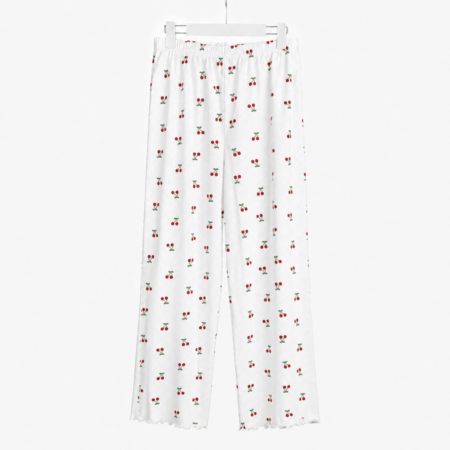 Pyjama Tress Femme Blanc Cassé à Motif Cerises – Importé d’Espagne 🇪🇸