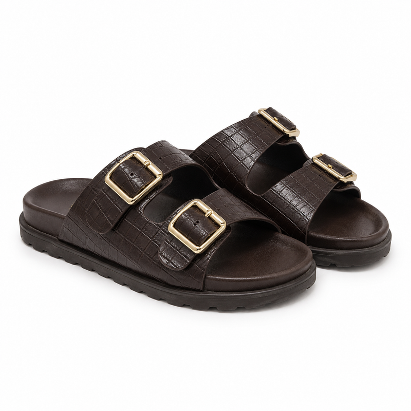 Sandales Fille Marron Effet Croco – Importées d’Espagne 🇪🇸