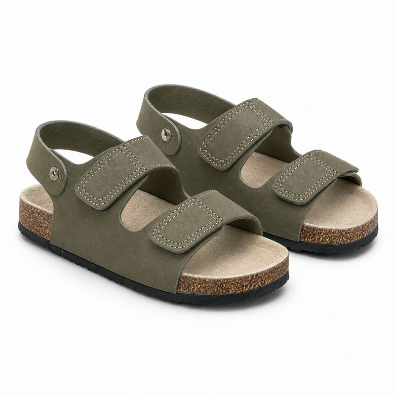 Sandale Enfant Anatomique Double Velcro – Kaki / Liège – Importées d'Espagne 🇪🇸