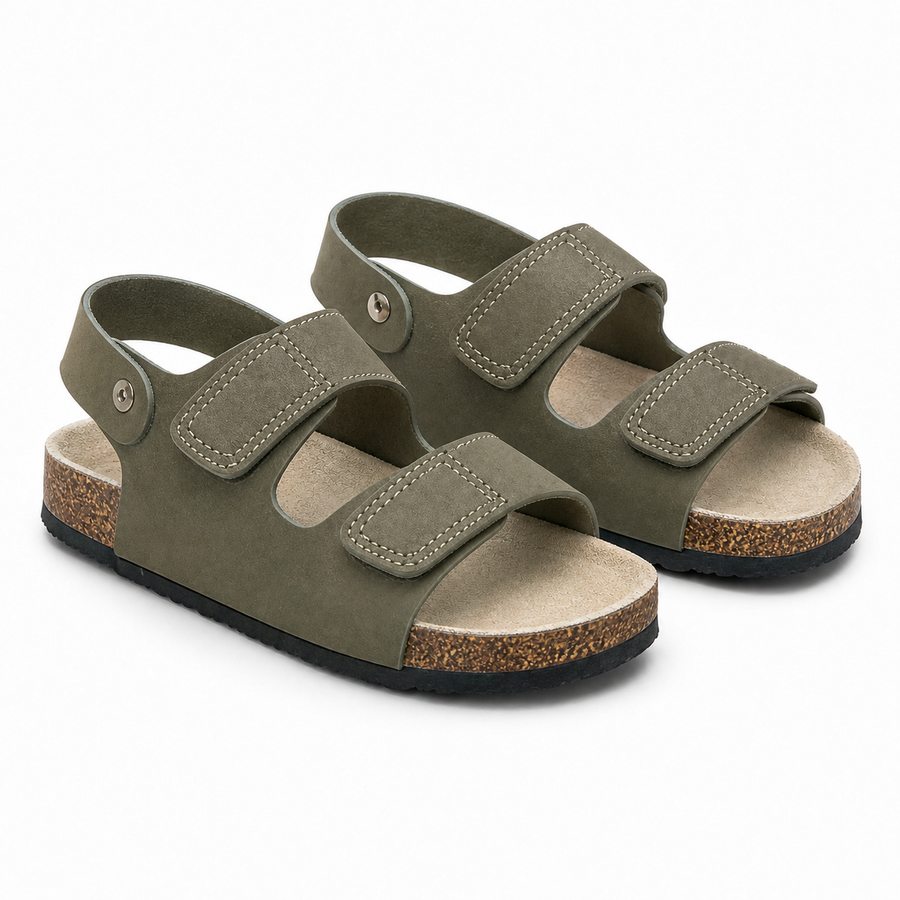 Sandale Enfant Anatomique Double Velcro – Kaki / Liège – Importées d'Espagne 🇪🇸