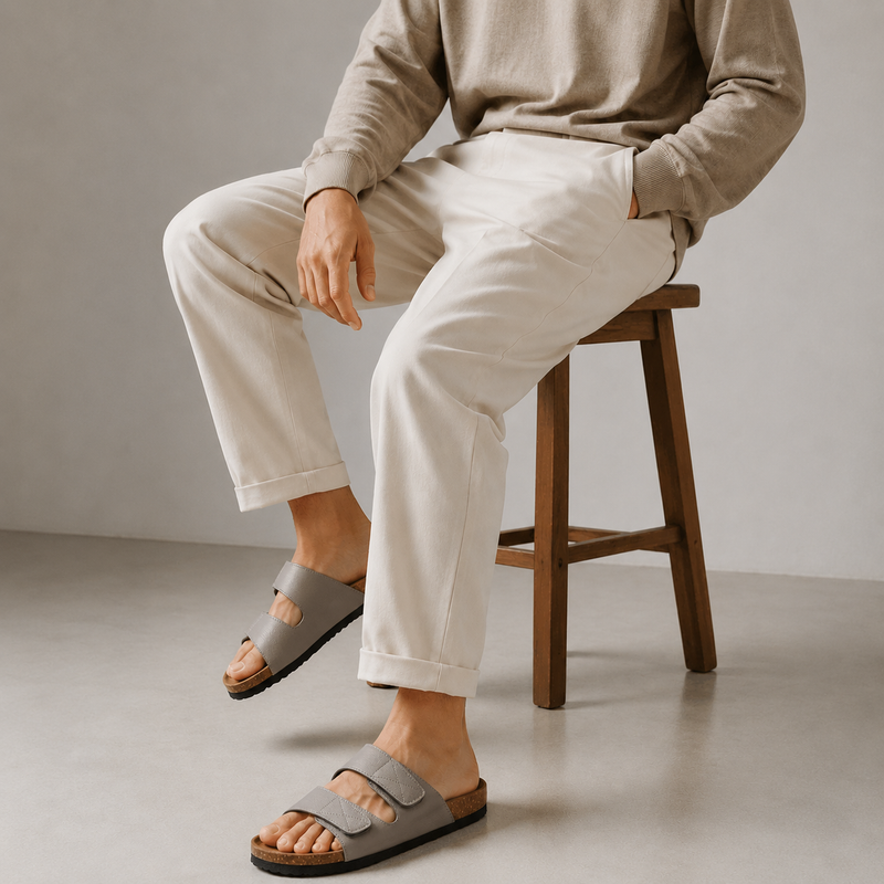 Sandales Homme Gris Doubles Brides Ajustables – Importées d’Espagne 🇪🇸