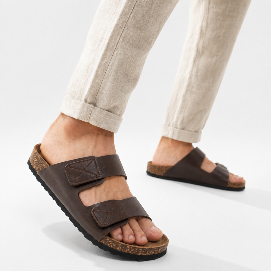 Sandales Homme Doubles Brides Ajustables – Importées d’Espagne 🇪🇸 – Marron