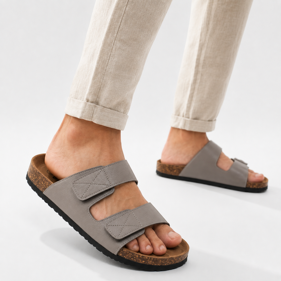 Sandales Homme Doubles Brides Ajustables – Importées d’Espagne 🇪🇸 – Gris
