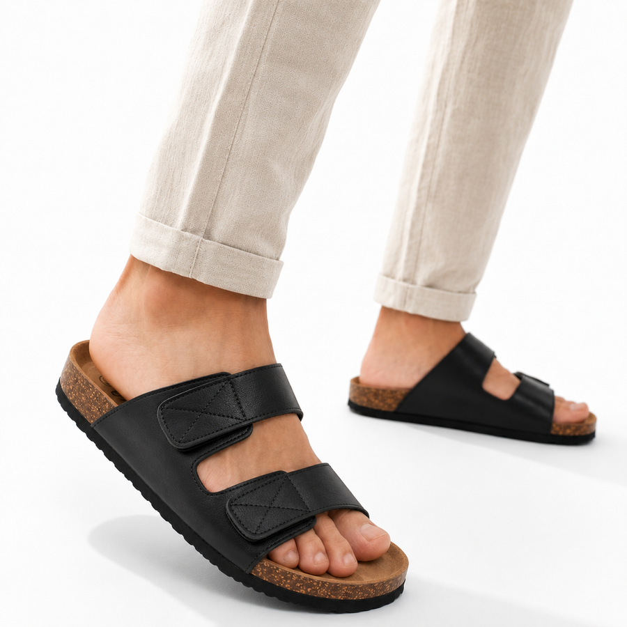 Sandales Homme Doubles Brides Ajustables – Importées d’Espagne 🇪🇸 – Noir