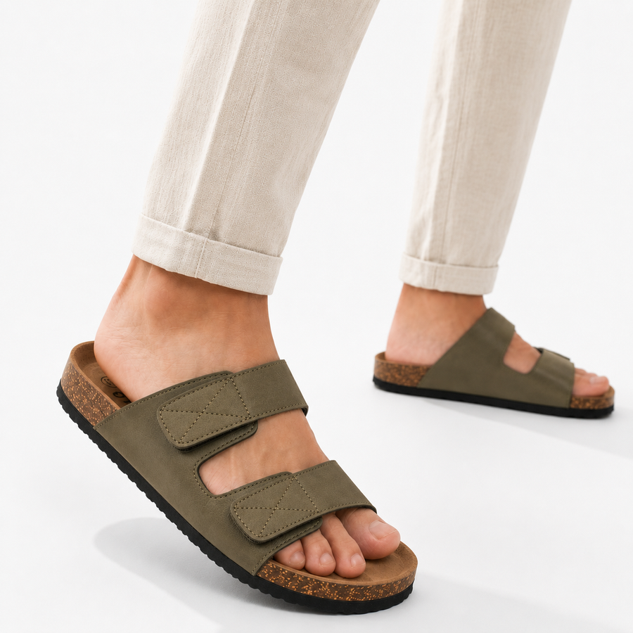 Sandales Homme Doubles Brides Ajustables – Importées d’Espagne 🇪🇸 – kaki