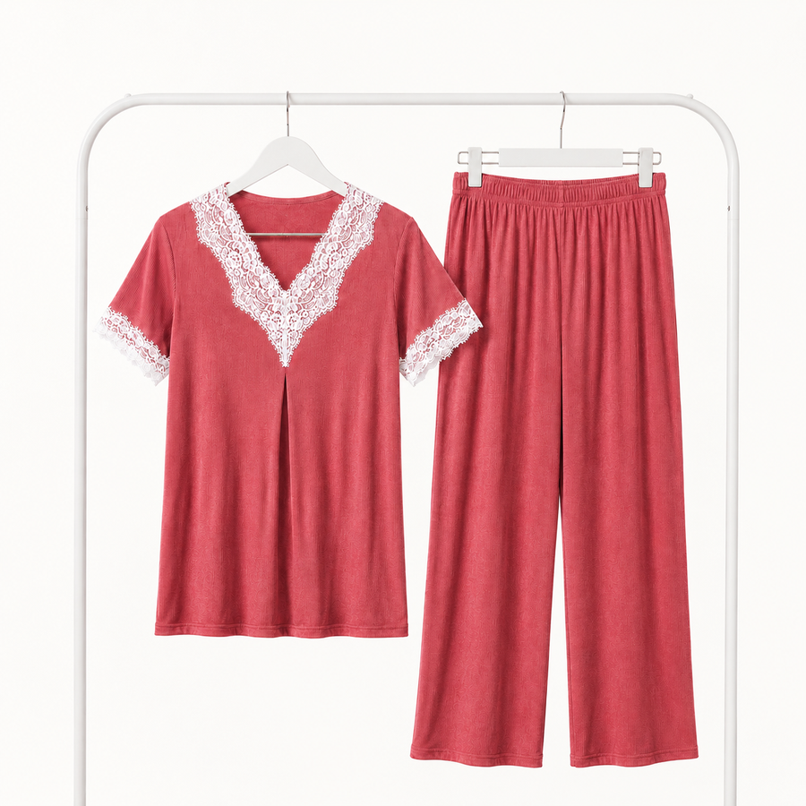 Pyjama Bombas Femme Corail Dentelle – Importé d'Espagne 🇪🇸