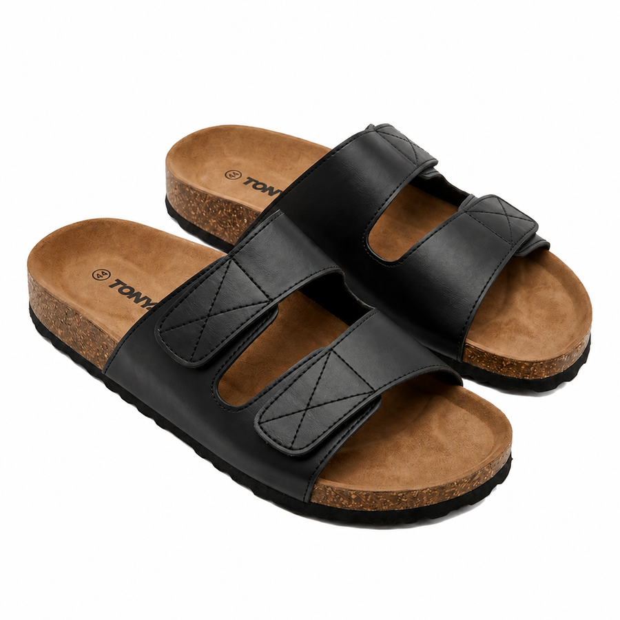 Sandales Homme Doubles Brides Ajustables – Importées d’Espagne 🇪🇸 – Noir