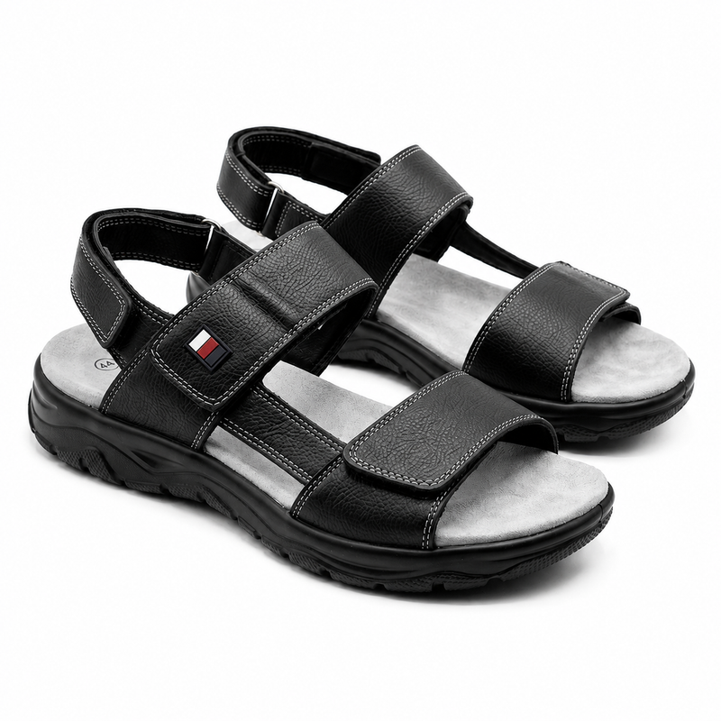 Sandales Homme Noires Doubles Brides à Scratch – Importées d’Espagne 🇪🇸