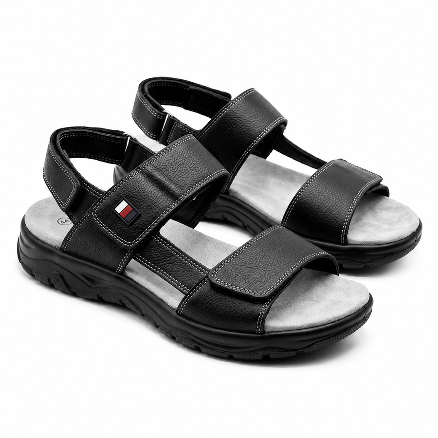 Sandales Homme Noires Doubles Brides à Scratch – Importées d’Espagne 🇪🇸