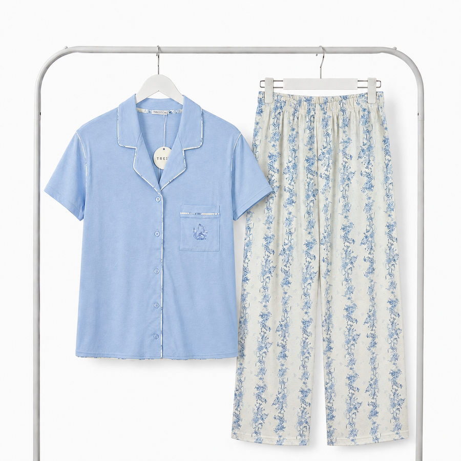 Pyjama Femme Coton  TRESS  – Importé d'Espagne 🇪🇸– PG267292 – Bleu