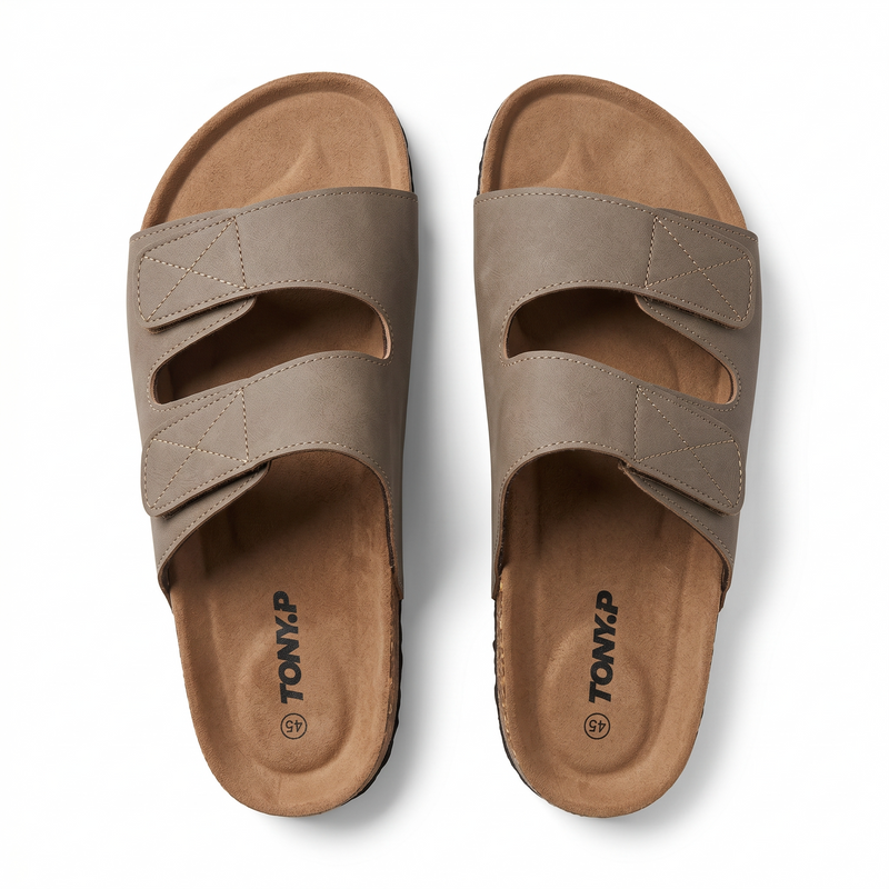 Sandales Homme Beige Taupe Doubles Brides Ajustables – Importées d’Espagne 🇪🇸