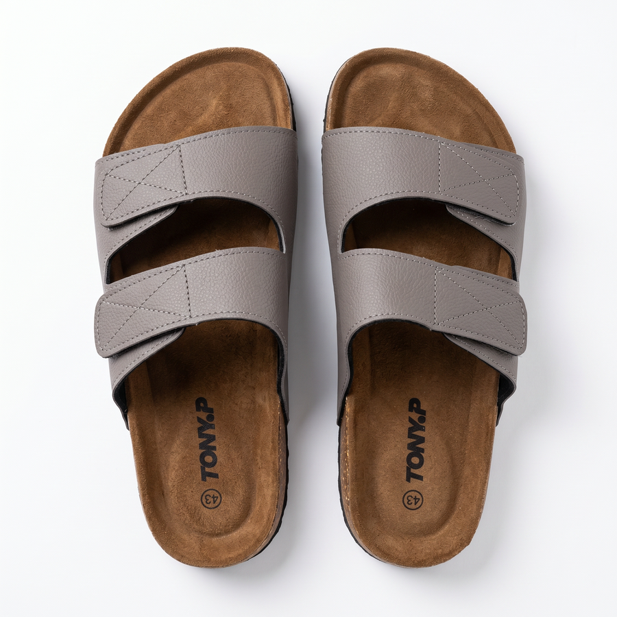 Sandales Homme Doubles Brides Ajustables – Importées d’Espagne 🇪🇸 – Gris