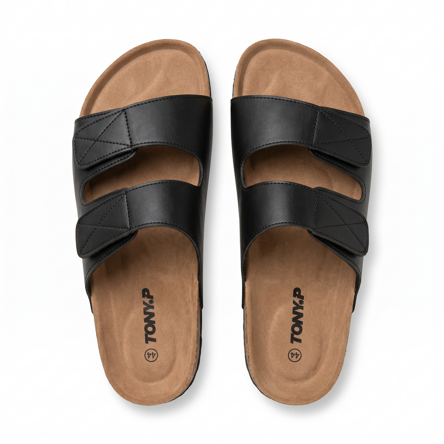 Sandales Homme Doubles Brides Ajustables – Importées d’Espagne 🇪🇸 – Noir