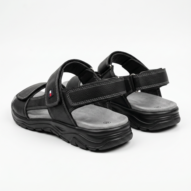 Sandales Homme Noires Doubles Brides à Scratch – Importées d’Espagne 🇪🇸