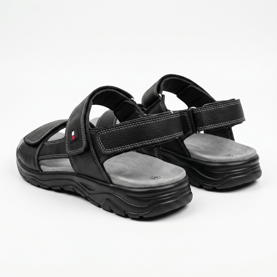 Sandales Homme Noires Doubles Brides à Scratch – Importées d’Espagne 🇪🇸