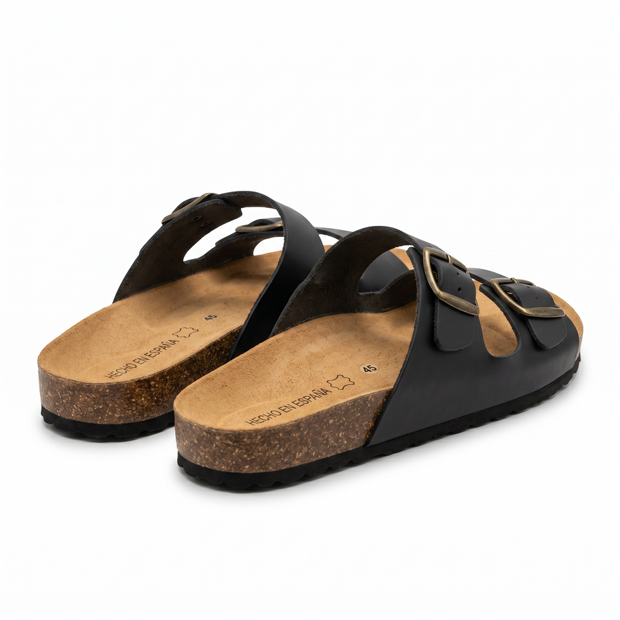 Sandales Homme Noir Doubles à Boucles Métalliques – Fabriquées en Espagne 🇪🇸