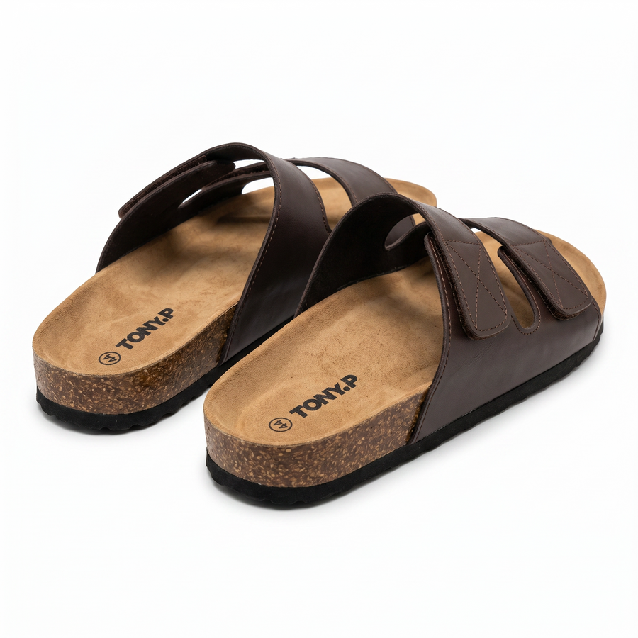 Sandales Homme Doubles Brides Ajustables – Importées d’Espagne 🇪🇸 – Marron