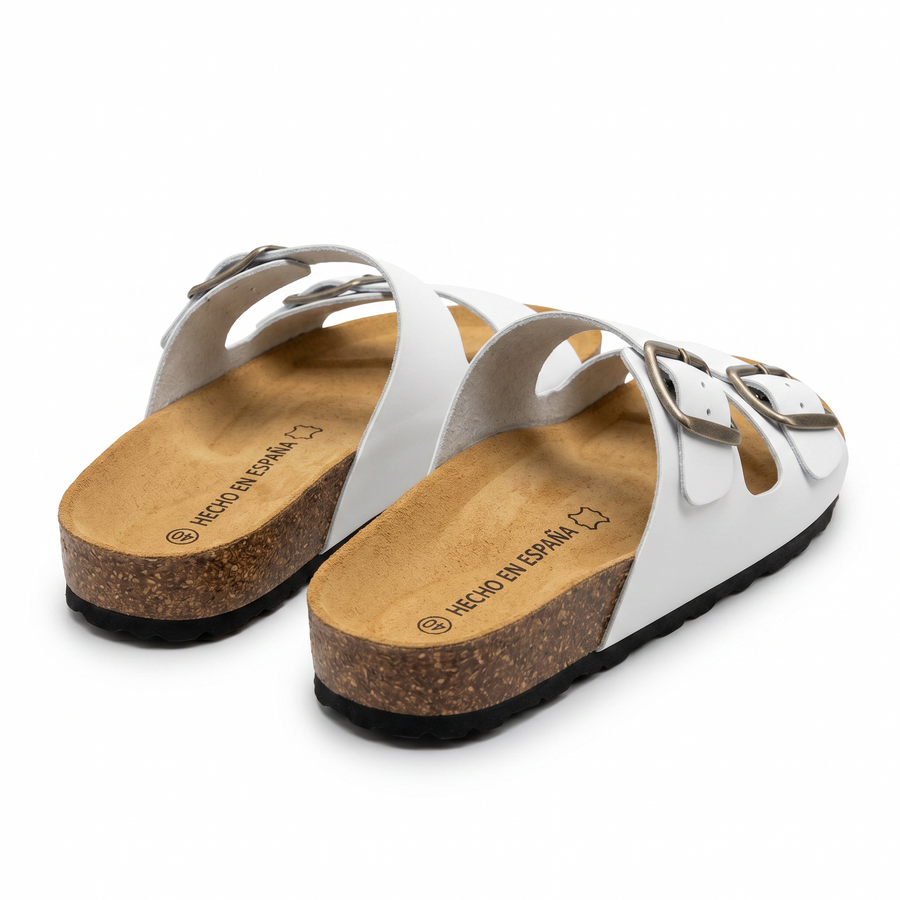 Sandales Homme Blanches Doubles à Boucles Métalliques – Fabriquées en Espagne 🇪🇸
