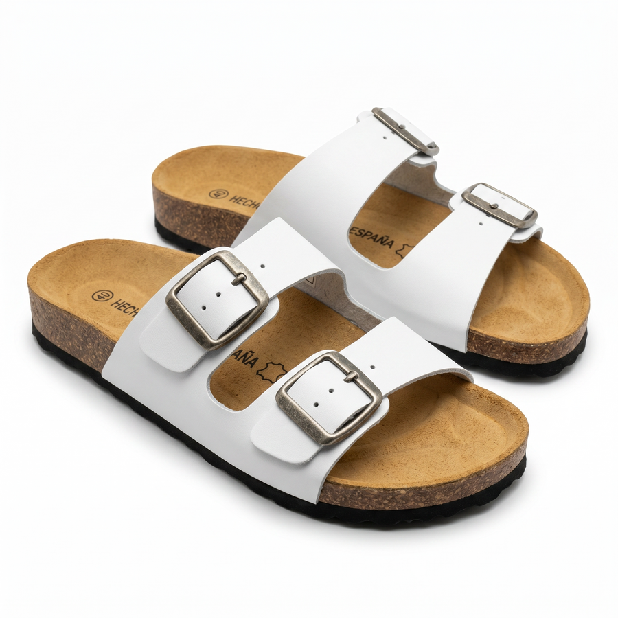 Sandales Homme Blanches Doubles à Boucles Métalliques – Fabriquées en Espagne 🇪🇸