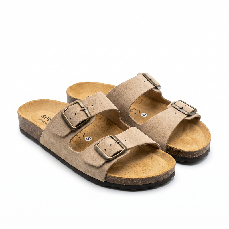 Sandales Homme Beige Doubles à Boucles Métalliques – Fabriquées en Espagne 🇪🇸