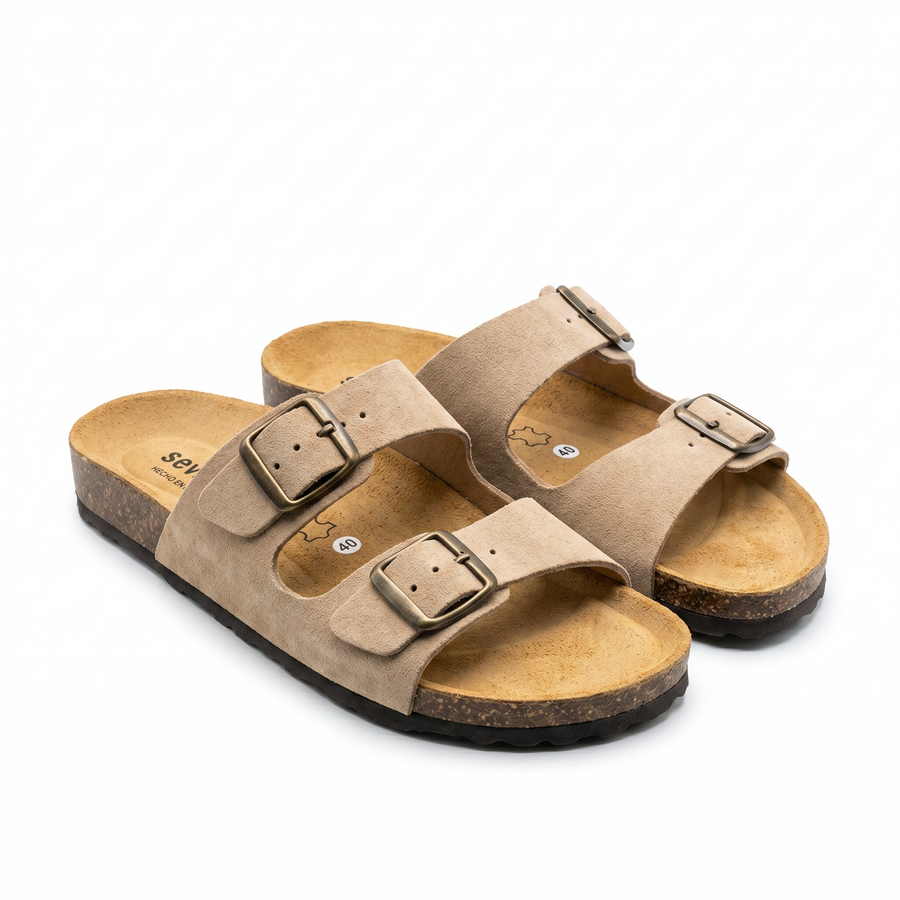 Sandales Homme Beige Doubles à Boucles Métalliques – Fabriquées en Espagne 🇪🇸