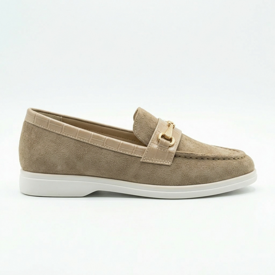 Mocassin Femme Beige taupe Touche Croco – Importé d’Espagne 🇪🇸