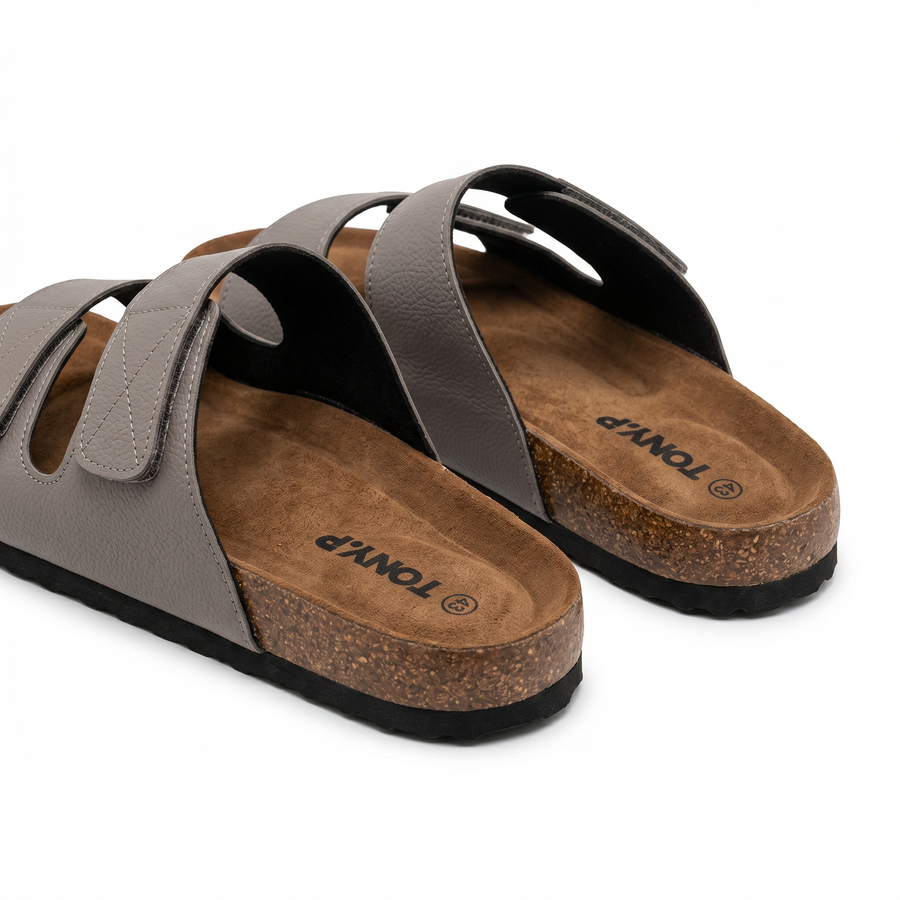 Sandales Homme Doubles Brides Ajustables – Importées d’Espagne 🇪🇸 – Gris