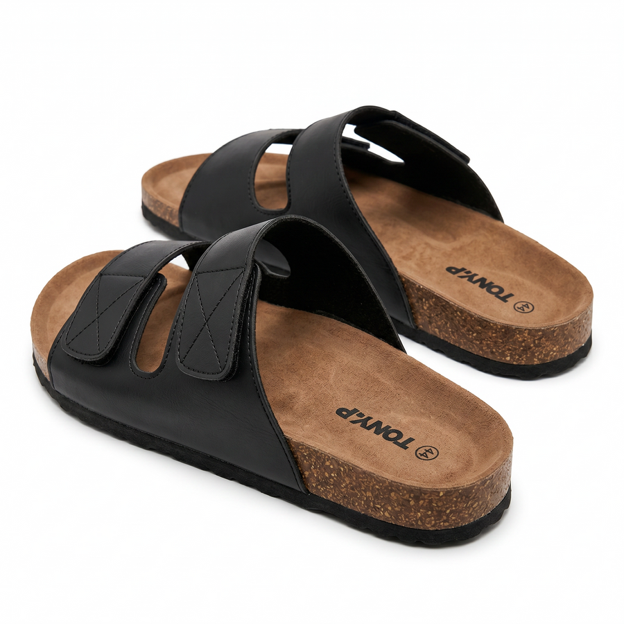 Sandales Homme Doubles Brides Ajustables – Importées d’Espagne 🇪🇸 – Noir