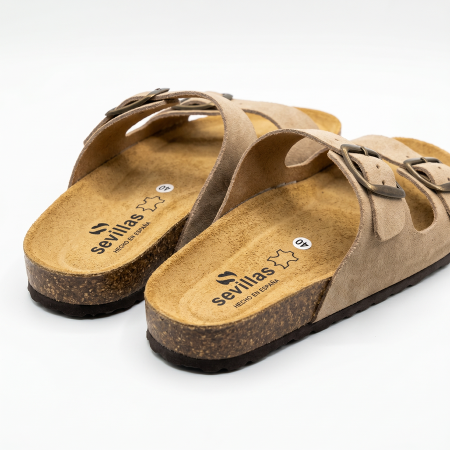 Sandales Homme Beige Doubles à Boucles Métalliques – Fabriquées en Espagne 🇪🇸