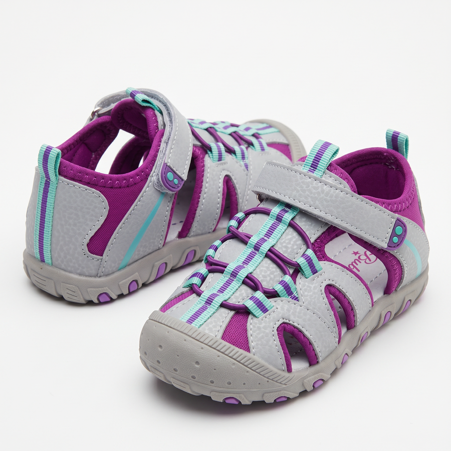 Sandales Fille Scratch Gris & Violet – Importées d’Espagne 🇪🇸