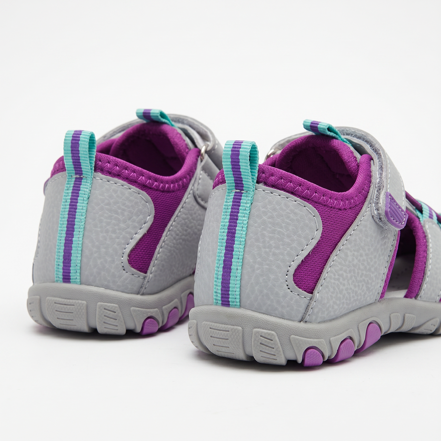 Sandales Fille Scratch Gris & Violet – Importées d’Espagne 🇪🇸