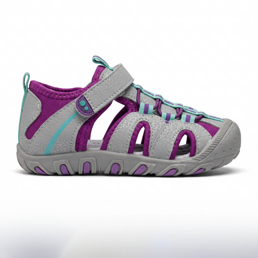 Sandales Fille Scratch Gris & Violet – Importées d’Espagne 🇪🇸