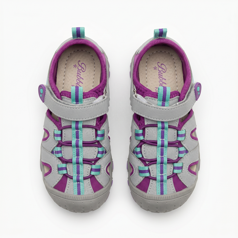Sandales Fille Scratch Gris & Violet – Importées d’Espagne 🇪🇸
