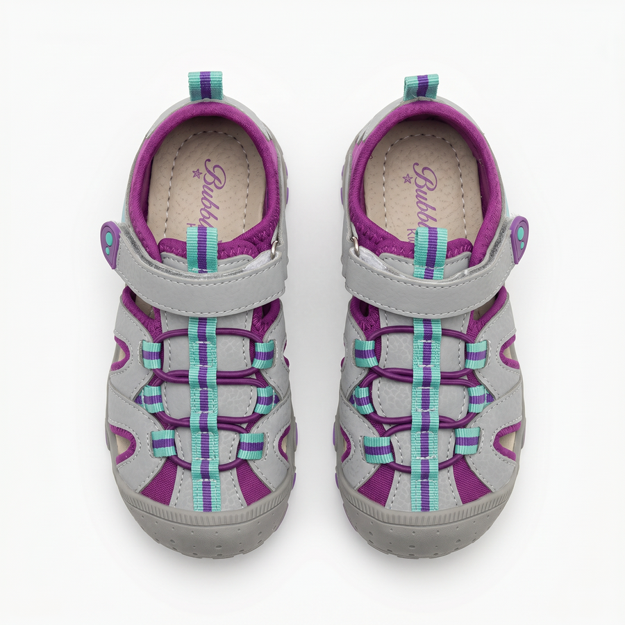 Sandales Fille Scratch Gris & Violet – Importées d’Espagne 🇪🇸