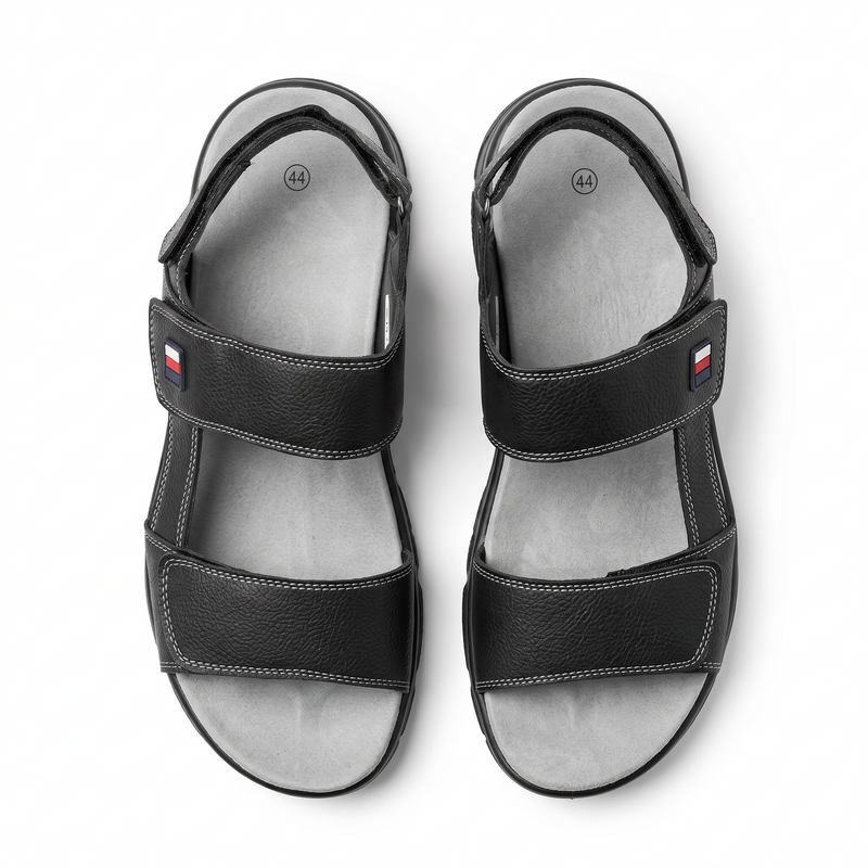 Sandales Homme Noires Doubles Brides à Scratch – Importées d’Espagne 🇪🇸