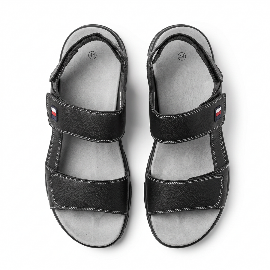 Sandales Homme Noires Doubles Brides à Scratch – Importées d’Espagne 🇪🇸