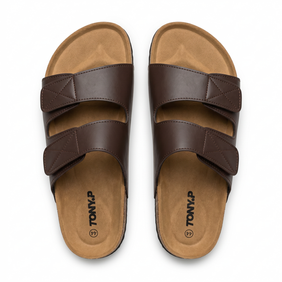 Sandales Homme Doubles Brides Ajustables – Importées d’Espagne 🇪🇸 – Marron
