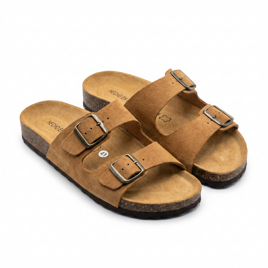 Sandales Homme Camel Doubles à Boucles Métalliques – Fabriquées en Espagne 🇪🇸