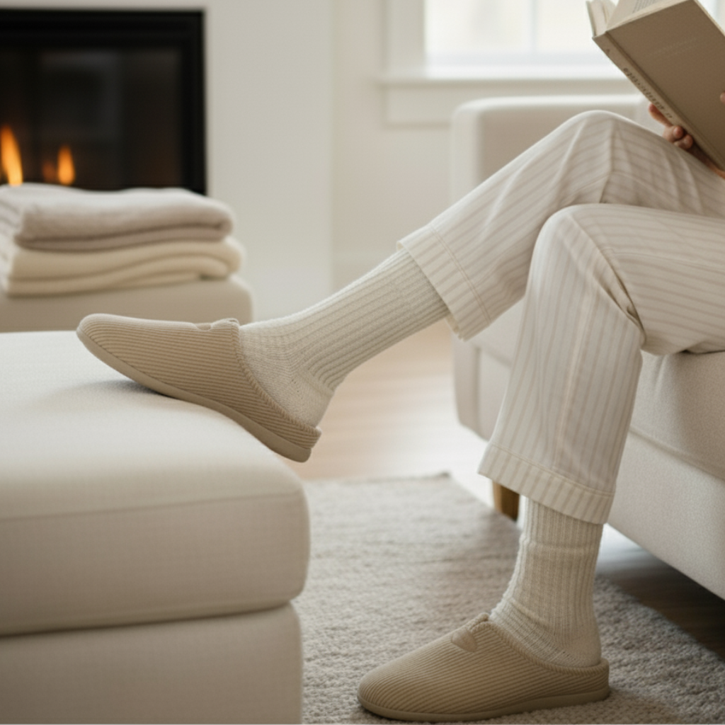 pantoufles homme hiver PANMODA beige côtelées avec intérieur chaud et semelle antidérapante