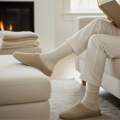 pantoufles homme hiver PANMODA beige côtelées avec intérieur chaud et semelle antidérapante