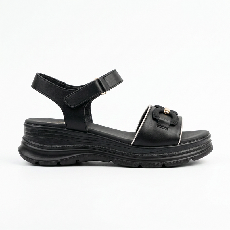 Sandales Femme Bride Cheville Ornement Doré - Noir - Importées d'Espagne 🇪🇸